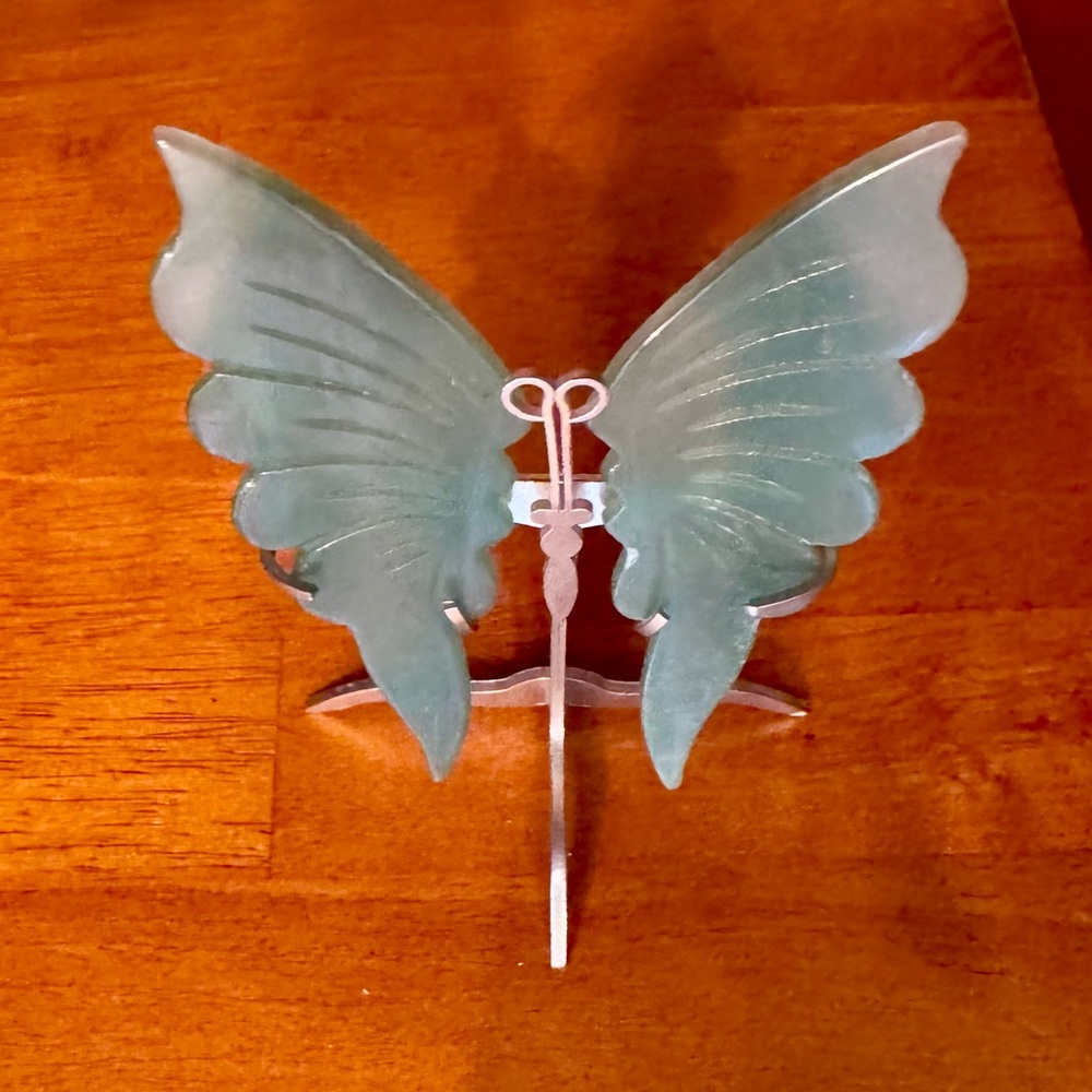 Green Aventurine Crystal Butterfly Wings on Stand